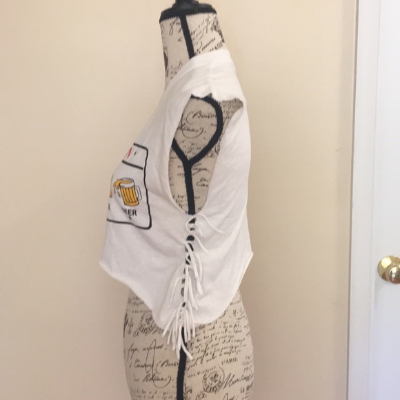 NEW Upcycled Funny Wisconsin Crop Fringe Top Beer - Picture 3 of 4